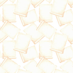 Old paper sheets, parchment scroll. Aged papyrus pages. Seamless pattern. Hand drawn watercolor illustration. Writing supplies. Education concept. Template for cover, wrapping, scrapbooking, bookstore