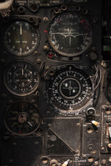 Lutsk, Ukraine - August 11, 2019: Interior details of the cabin of the Soviet jet bomber Su-24. 