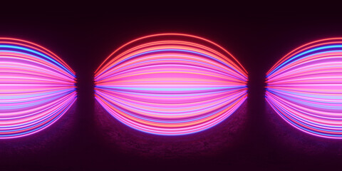 HDRI. Glowing neon lines. Full spherical panorama 360 degrees. 3D render illustration.