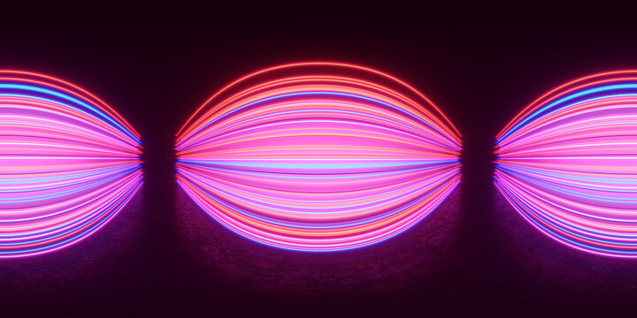 HDRI. Glowing neon lines. Full spherical panorama 360 degrees. 3D render illustration.