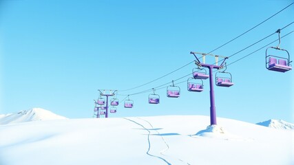 a ski lift with a purple frame and the bottom half of it