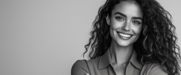 Fototapeta premium Confident woman smiling in casual attire for professional use
