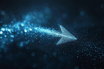 An arrow icon made of shimmering stardust, arching across a dark night sky, symbolizing cosmic guidance.