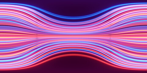 HDRI. Glowing neon lines. Full spherical panorama 360 degrees. 3D render illustration.