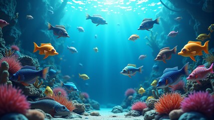 Fototapeta premium a fish tank with many colors and a large amount of fish swimming in it.