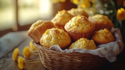 Golden Cornbread Muffins on Rustic Table
