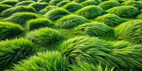 Lush green blades of grass sway in the breeze, forming a dense, intricately patterned carpet, inviting discovery from a low, bird's-eye view.