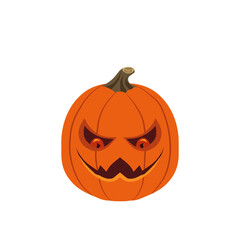 Horrible pumpkin face with creepy eyes and wicked grin for Halloween decoration and trick-or-treat tradition, Vector flat illustration design