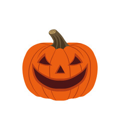 Spooky carved pumpkin with creepy eyes and wicked grin for Halloween decoration and trick-or-treat tradition, Vector flat illustration design