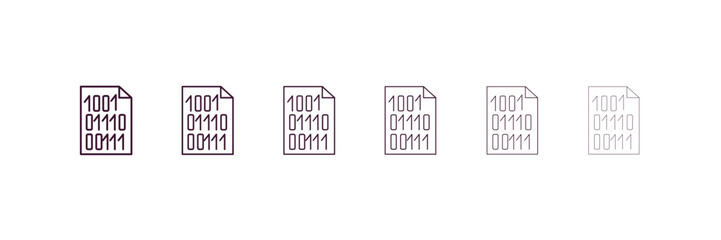binary outline icon. Linear vector from ai and tech concept. 6 different line style binary icon included thin, light, regular, medium, bold, black