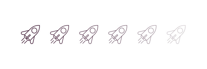 rocket outline icon. Linear vector from ai and tech concept. 6 different line style rocket icon included thin, light, regular, medium, bold, black