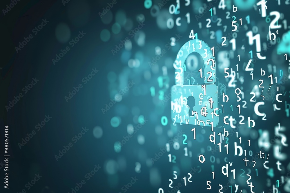 Aufkleber Abstract cybersecurity design with flowing encrypted data and a secure digital padlock, symbolizing the importance of online data protection and privacy