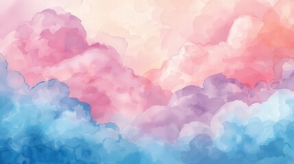 Pastel Dreamscape, gentle watercolor clouds swirl in soft hues, creating an airy atmosphere, evoking tranquility and serenity in a harmonious blend of colors.
