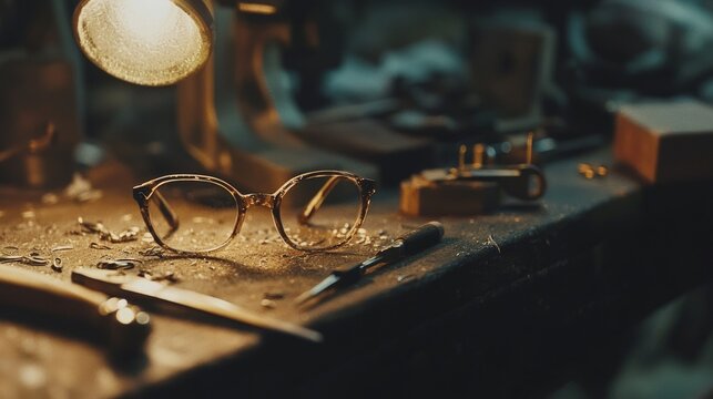 Crafting a Stylish Eyeglass Frame with Intricate Details and Precision Tools in Close-up View