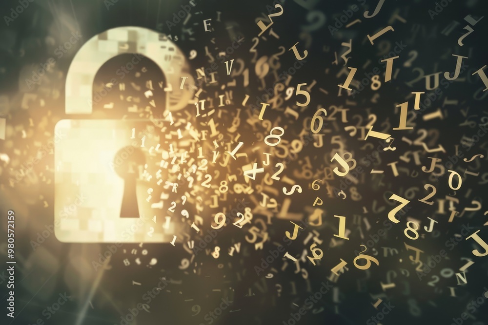 Aufkleber Abstract cybersecurity design with flowing encrypted data and a secure digital padlock, symbolizing the importance of online data protection and privacy