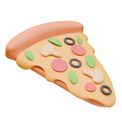 3D Render Icon Italian Pizza Slice Salami Olives Mushrooms. Street Food Fast Food Concept. 3D Illustration Design Web Mobile App