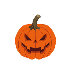 Spooky pumpkin carving with scary face and evil eyes for Halloween decoration and trick-or-treat tradition, Vector flat illustration design