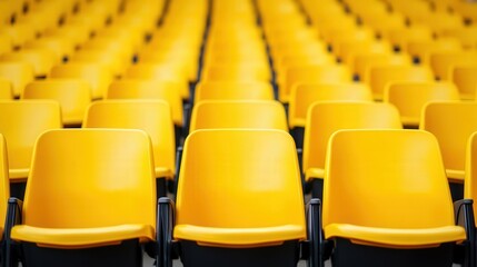 Obraz premium Vibrant Yellow Stadium Seating, rows of bright yellow seats arranged in a spacious outdoor arena, creating a lively atmosphere for sports and events under the open sky.
