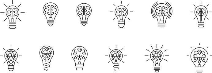 Light Bulb line icon vector, isolated on white background. Idea sign, solution, thinking concept. Lighting Electric lamp, electricity, shine, shiny. Flat style for graphic design, logo, web site, UI.