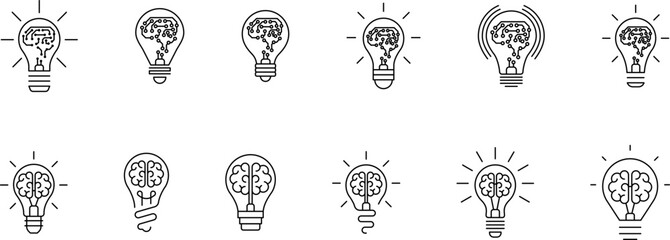 Light Bulb line icon vector, isolated on white background. Idea sign, solution, thinking concept. Lighting Electric lamp, electricity, shine, shiny. Flat style for graphic design, logo, web site, UI.