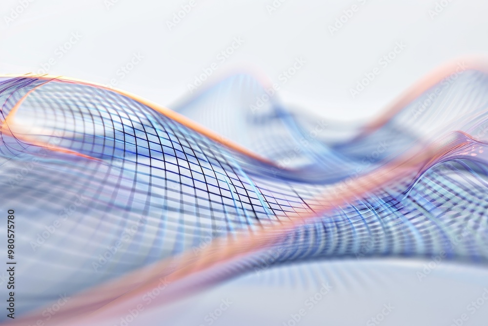 Poster Abstract grid wave with smooth lines and geometric flow, representing futuristic design and digital motion in a modern artistic concept