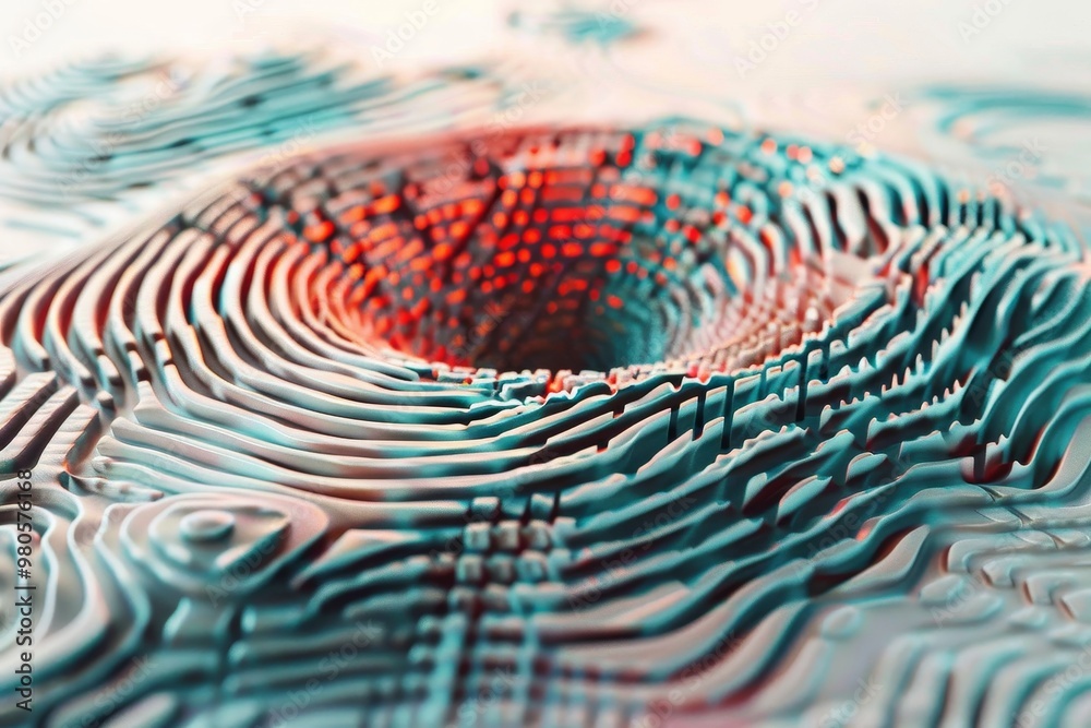 Poster Abstract 3D vortex with colorful swirling layers, showcasing depth and dynamic movement in a modern, textured design