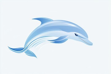 Obraz premium Realistic illustration of a jumping blue dolphin swimming in the ocean