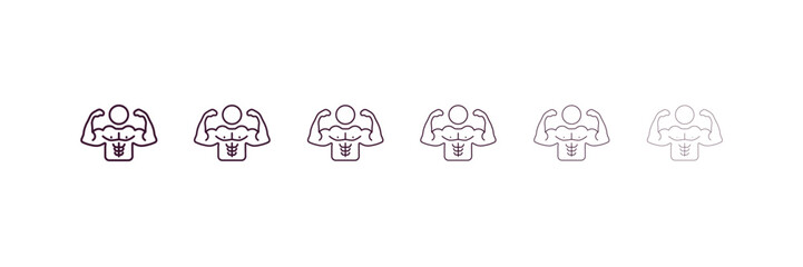 bodybuilder outline icon. Linear vector from gym concept. 6 different line style bodybuilder icon included thin, light, regular, medium, bold, black