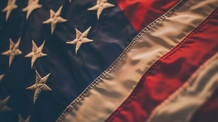 Close-Up of the American Flag with Stars and Stripes