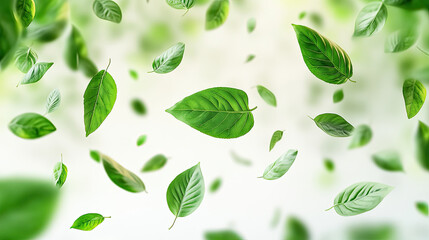 A vibrant display of falling green leaves, symbolizing nature's beauty and tranquility. Perfect for eco-friendly themes.