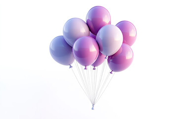 A vibrant cluster of purple balloons floating joyfully against a clean white background, perfect for celebrations and events.