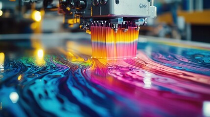 Colorful Inkjet Printing Process Creating Vibrant Abstract Art