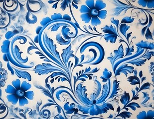 Norwegian Scandinavian rosemaling traditional handpainted folk art in bright blue floral patterns