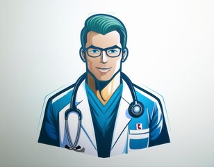 Fototapeta premium Doctor miniature logo, call center worker. Generated image