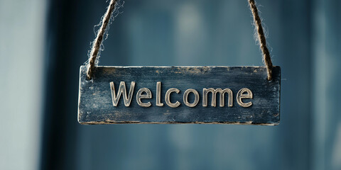 Spooky Wooden Welcome Sign with Weathered Dark Blue, Grey, and Copper Tones - Halloween Decor