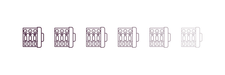 minibar outline icon. Linear vector from hotel concept. 6 different line style minibar icon included thin, light, regular, medium, bold, black