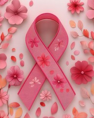 A beautiful pink ribbon surrounded by floral elements, symbolizing hope and support for breast cancer awareness.