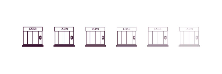 elevator outline icon. Linear vector from hotel concept. 6 different line style elevator icon included thin, light, regular, medium, bold, black