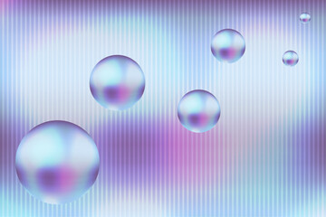 Ribbed Glass texture background with geometric Spheres. Trendy Neon effect background for web site. Vector illustration. 