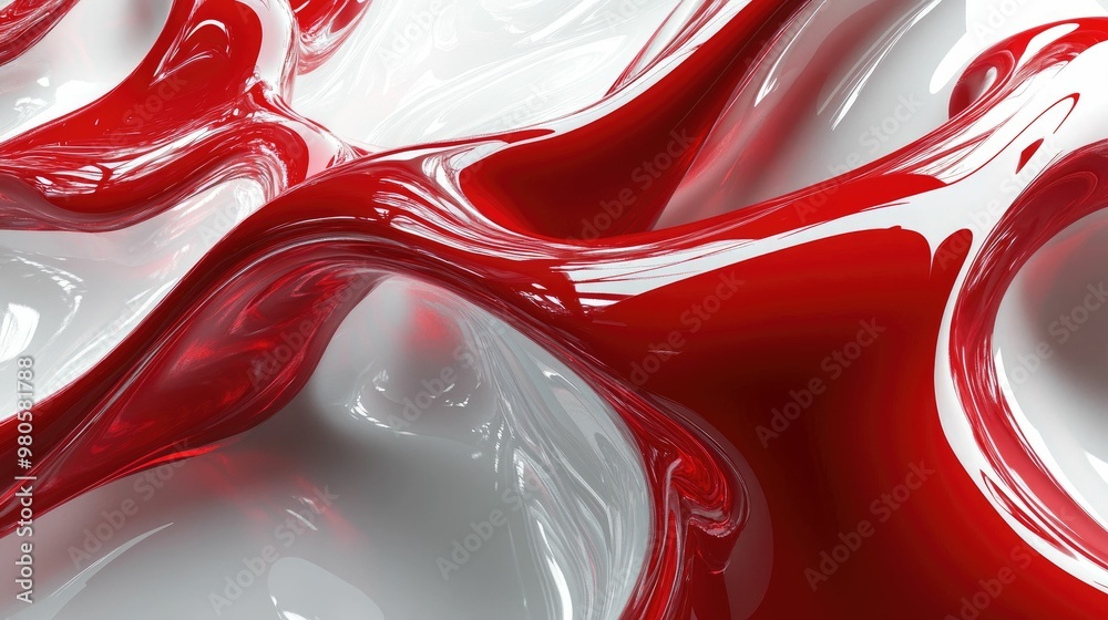 Poster abstract red and white fluid shapes creating a dynamic pattern.