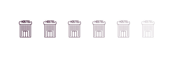 hostel outline icon. Linear vector from hotel concept. 6 different line style hostel icon included thin, light, regular, medium, bold, black