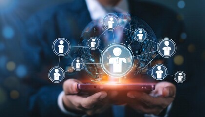 Social Media, Marketing, Innovative management of the personnel in the network. Generated image