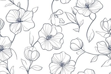 A delicate line drawing of flowers and leaves on a white background, ideal for patterns.