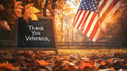 Thank You Veterans: Autumn Celebration with American Flag