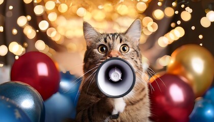 Fototapeta premium Cat shouting on speaker