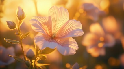 Delicate Flower Petals Illuminated by Golden Sunset Light