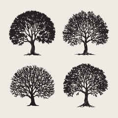 Arbutus silhouette set black color vector illustration