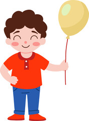 Happy Boy with Balloon: A cheerful cartoon illustration of a young boy holding a yellow balloon. The boy's bright smile and the balloon's playful shape evoke a sense of joy and innocence. Perfect for 