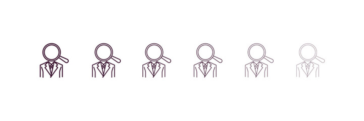 job search outline icon. Linear vector from human resources concept. 6 different line style job search icon included thin, light, regular, medium, bold, black