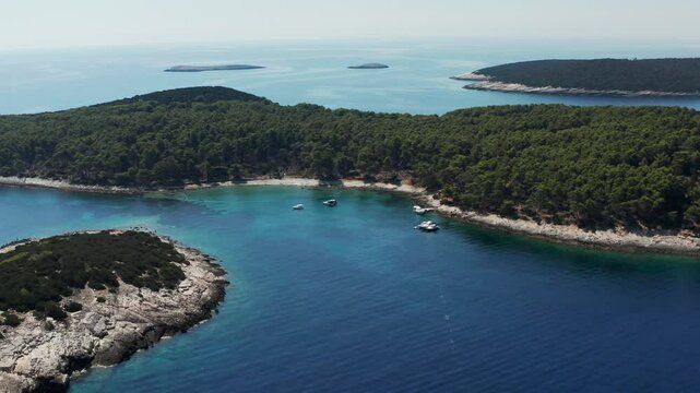 Remote Dense Forest Islands Saplun On Lastovo In South Dalmatia, Croatia. Aerial Shot